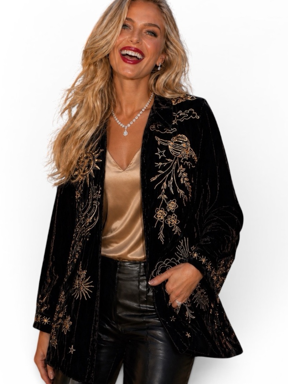 Johnny Was heavily embroidered celestial Miaora Velvet Kimono Shirt/Jacket NWT - Picture 8 of 16